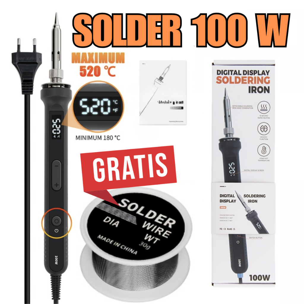 K8A Taffware Solder Listrik 100 watt LCD Cepat Panans + Timah CS-919S