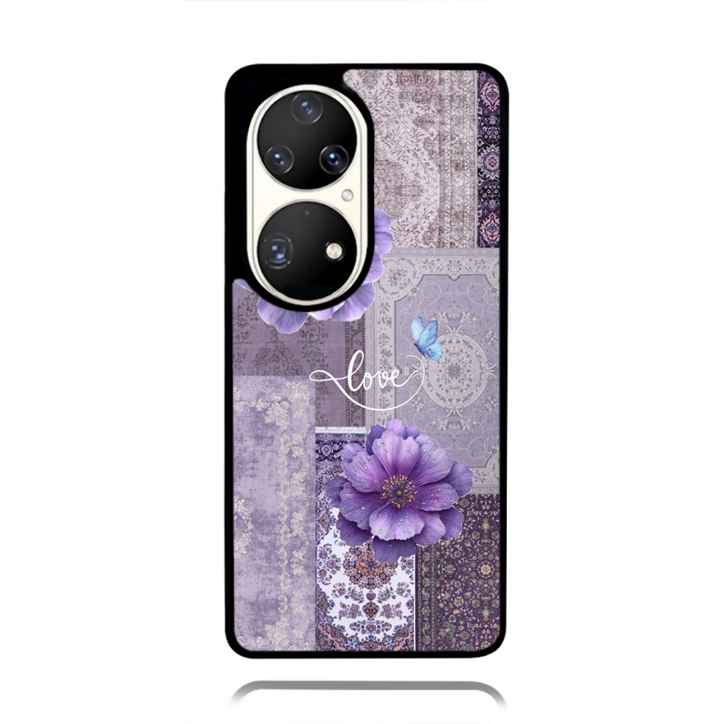 Case Phone HUAWEI P50 P40 P30 P20 Pro TPU Rubber Softcase Love Purple Flower
