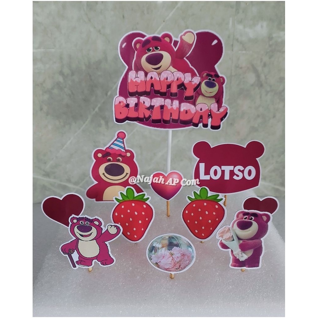 Topper Lotso / Topper cake karakter Lotso / Topper Happy Birthday / Topper kue Ulang Tahun