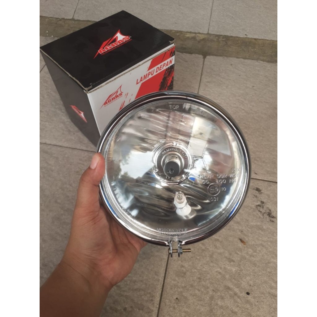 Headlamp Lampu Depan CB125 H4 Set Batok Crom Vintage Clasic Import