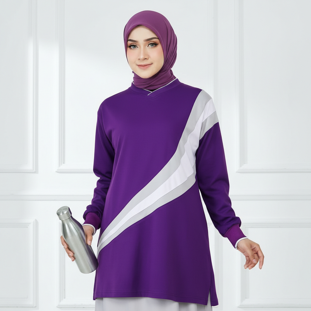 Senam Tunic Muslimah Baju Senam Tunic Muslimah Wanita Atasan Senam Olahraga Tunic Sport Bahan Katun 