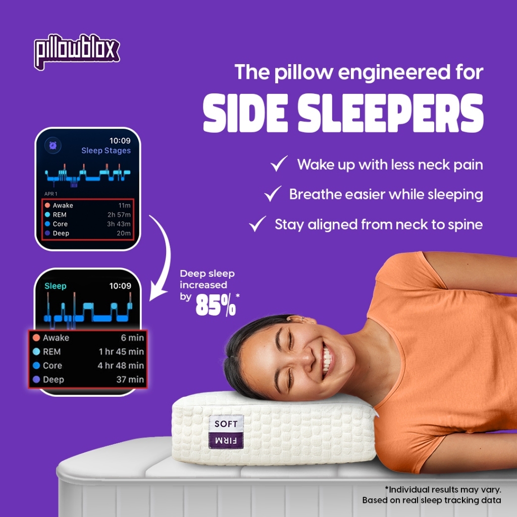 Pillowblox Premium Side Sleeper Pillow - Dual Latex Memory Foam Ergonomic Neck Support