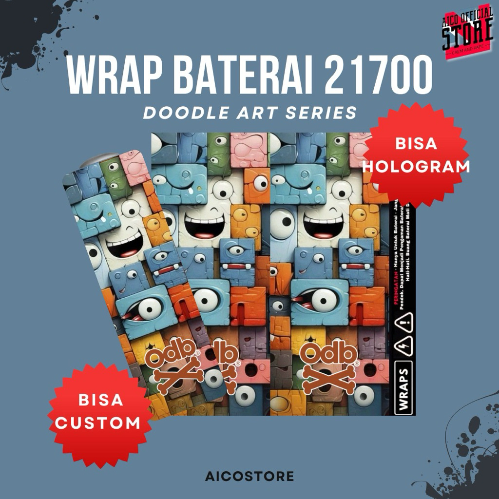 LISACUSTOMESTORE – Wrap Baterai 21700 Motif Doodle Art Series Bahan Premium | Anti Air Tahan Lama | 