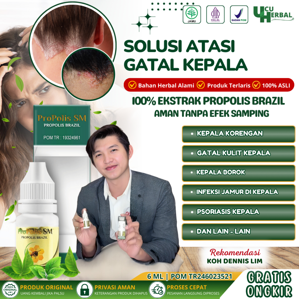 Propolis SM - Obat Gatal Kulit Kepala, Kepala Korengan, Obat Borok dikepala, Psoriasis Kepala - 6ML 