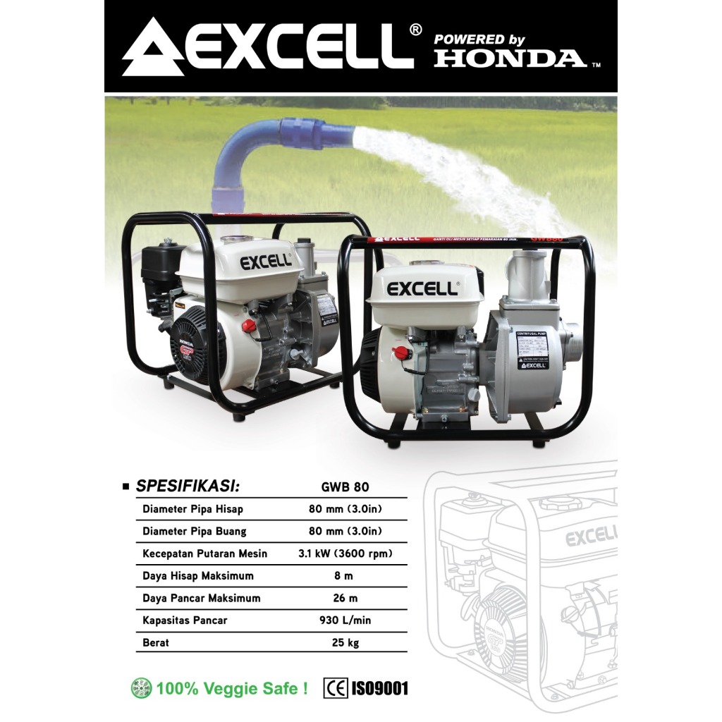 HONDA EXCELL GWB 80 Mesin Pompa Air Bensin 3 inch / Pompa irigasi / Pompa Alkon