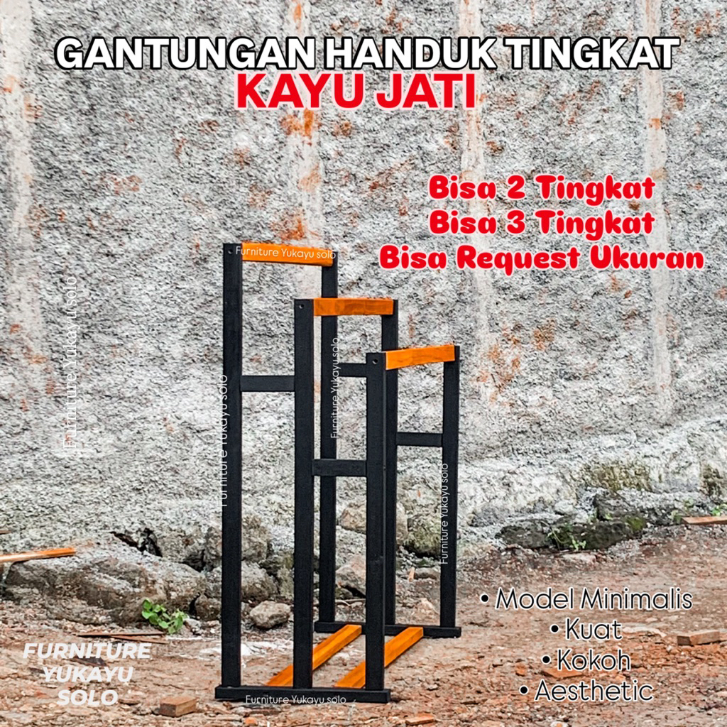 JEMURAN HANDUK KAYU JATI / GANTUNGAN HANDUK / GANTUNGAN TINGKAT / RAK KAMAR MANDI / STAND HANDUK / G