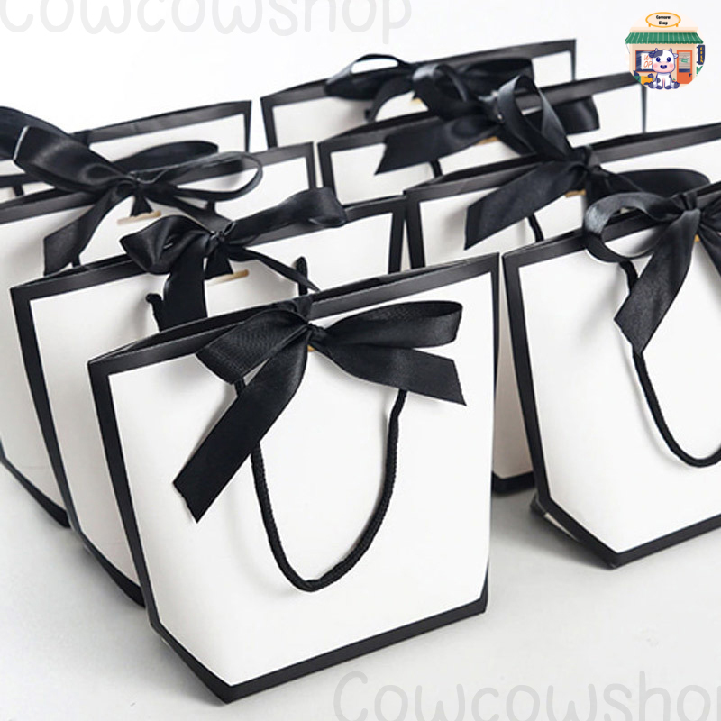 Paper Bag Hitam Putih | Tas Kado Putih Pita | Tas Gift Souvenir Bulan Bintang | Paper Bag Putih Winn