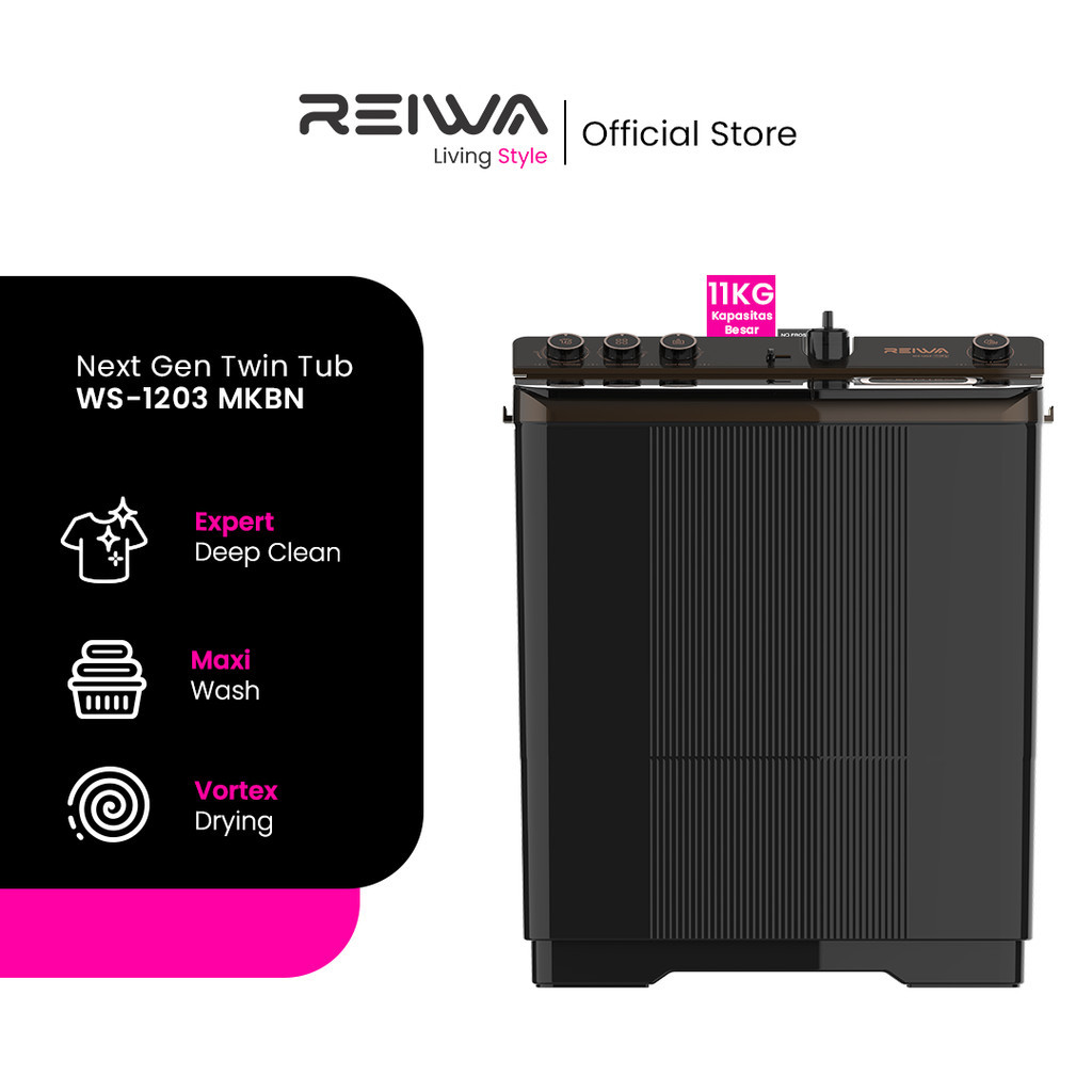 MESIN CUCI 2 TABUNG REIWA 11 KG 400 WATT - WS 1203 BLACK SERIES