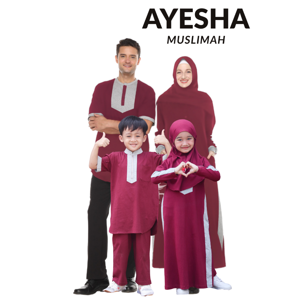 Sarimbit Keluarga Baju Lebaran Koko Gamis Dewasa dan Set Koko Gamis Hijab Anak Model 1