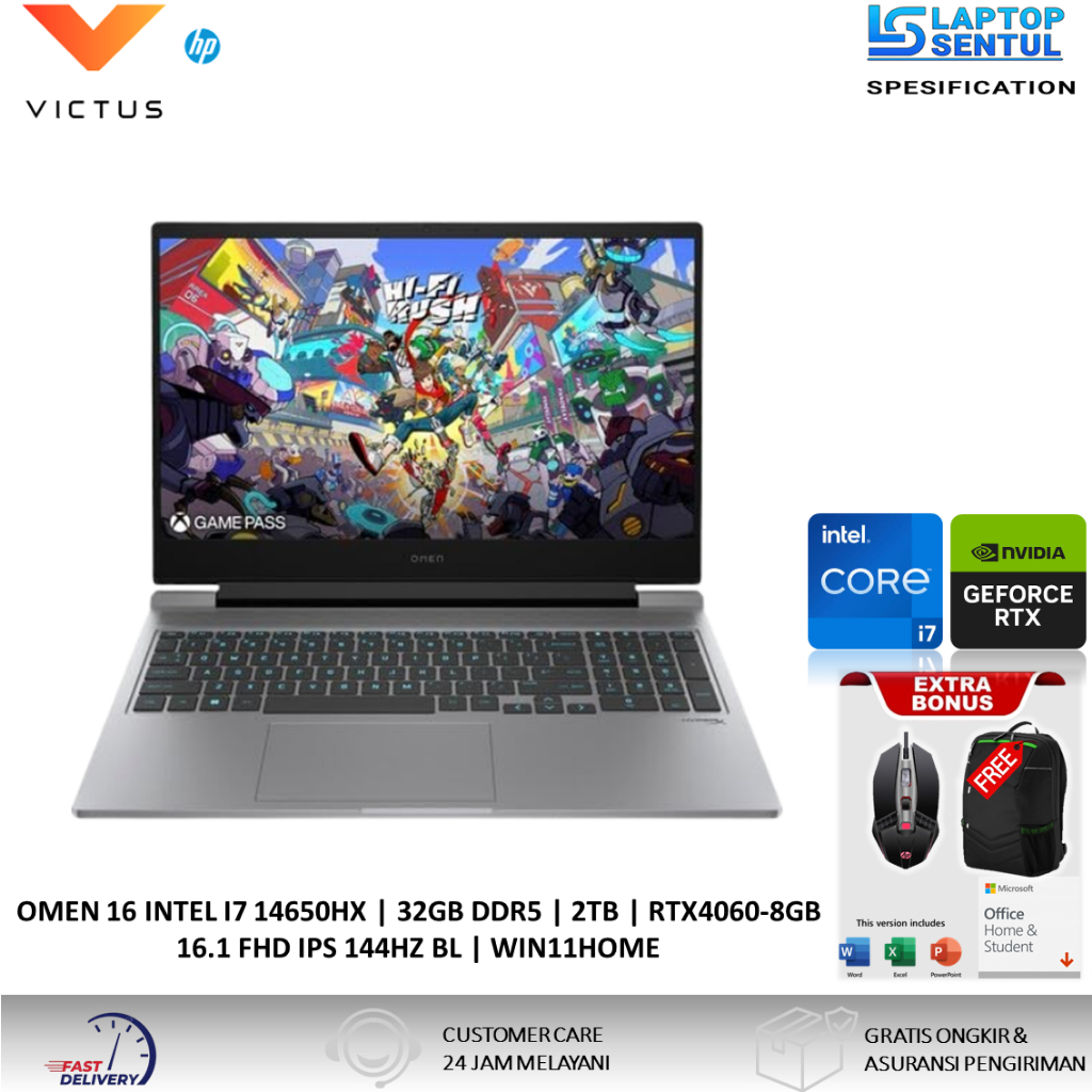 Laptop Gaming HP omen 16 Intel core i7 14650HX Ai RTX4060 Ram 64GB Ssd 2TB FHD IPS Windows 11 Home