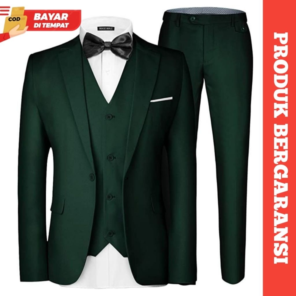 Jas Pria Hijau Botol Stelan Blazer Premium