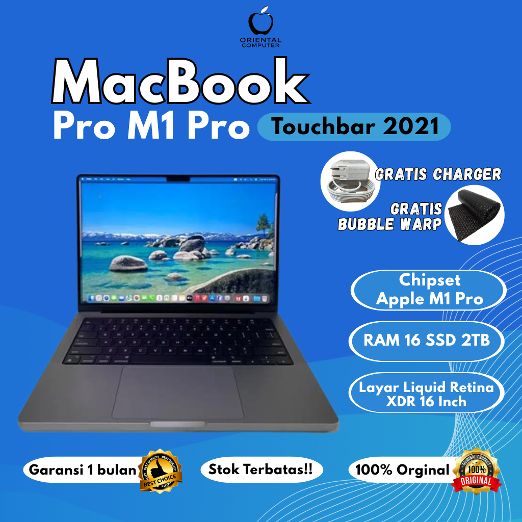 Laptop Macbook Pro M1 Pro 2021 16/ 2TB SSD 16 Inch Retina Display Second Bergaransi