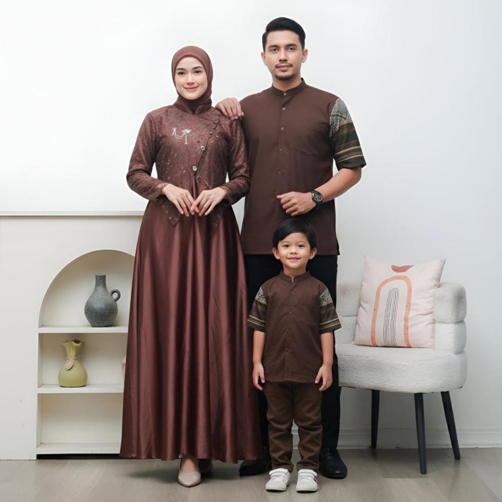 ELLE PRIVE - Baju Couple Janggan Songket Pasangan Lebaran Warna mahogany trend 2026
