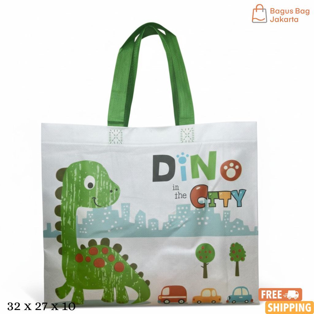BagusBag Tas Spunbond Motif Dinosaurus Lucu Anti Air | Goodie Bag Hampers Kado Souvenir Ulang Tahun 
