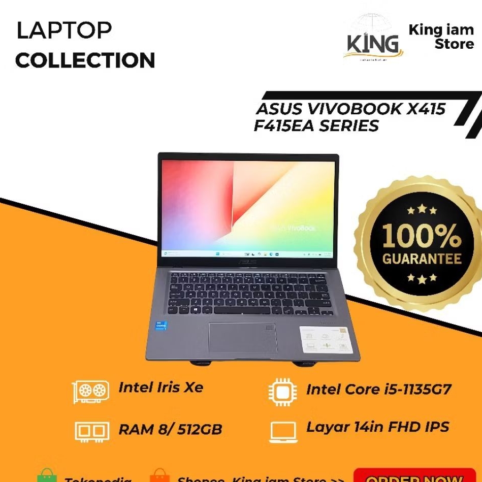 Asus Vivobook 14 F415EA i5 1135G7 8GB 512GB SSD FHD IPS Laptop Coding Kuliah | KING IAM STORE