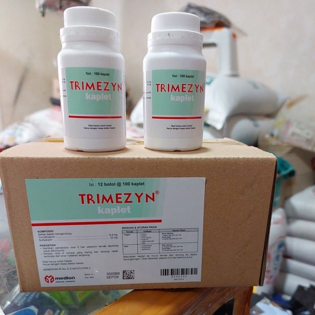 1 dus 12 botol TRIMEZYN 100 butir OBAT SAKIT CRD KORISA DIARA UNGGAS AYAM BEBEK MERPATI DLL