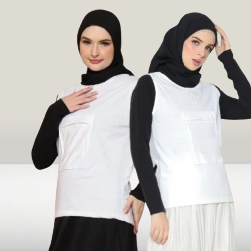 [SDW] pekanbaru/Singlet Untuk Haji & Umroh Kantong Depan Resleting Pakaian Wanita Muslim Kaos Dalam