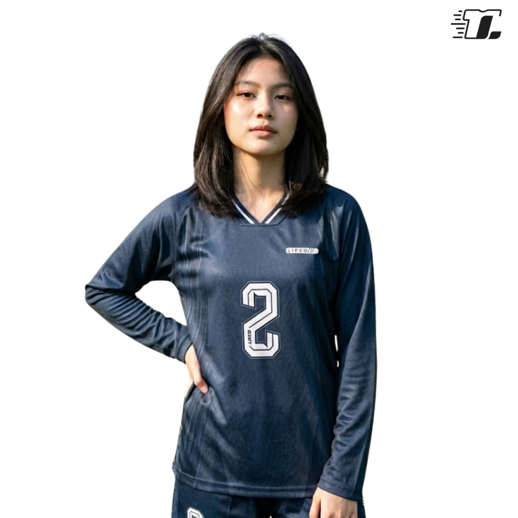 Jersey Lengan Panjang Wanita Lifco Jersey Olahraga Wanita Hitam Lengan Panjang