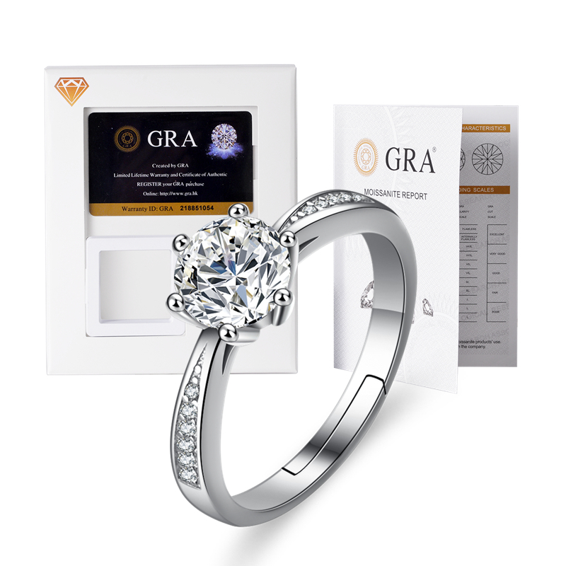 LOVETIA Cincin Moissanite Wanita Bercakar Enam 1.0 Ct S925 Perak Elegan Sertifikat GRA Berlian Asli 