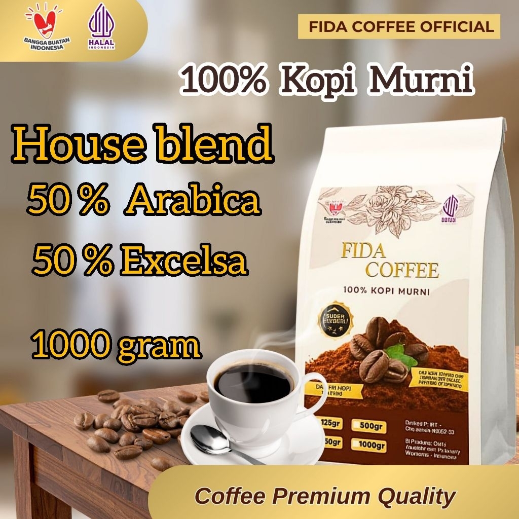 FIDA COFFEE PREMIUM - Kopi Bubuk Biji Blend 1000 gram- Bubuk Kopi Murni Blend Asli Murni - Bubuk Kop