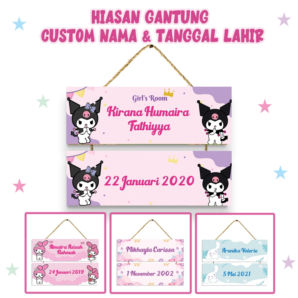 Kakaku Project - Hiasan Dinding Gantung Custom Nama dan Tanggal Lahir Dekorasi Anak Playing Room