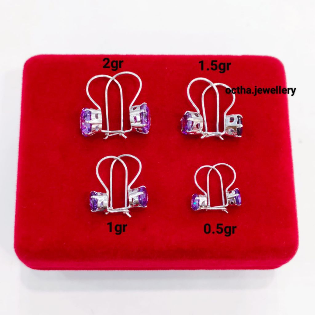 Anting Kait Desi Mata Ungu Perak Asli 925 Lapis Emas