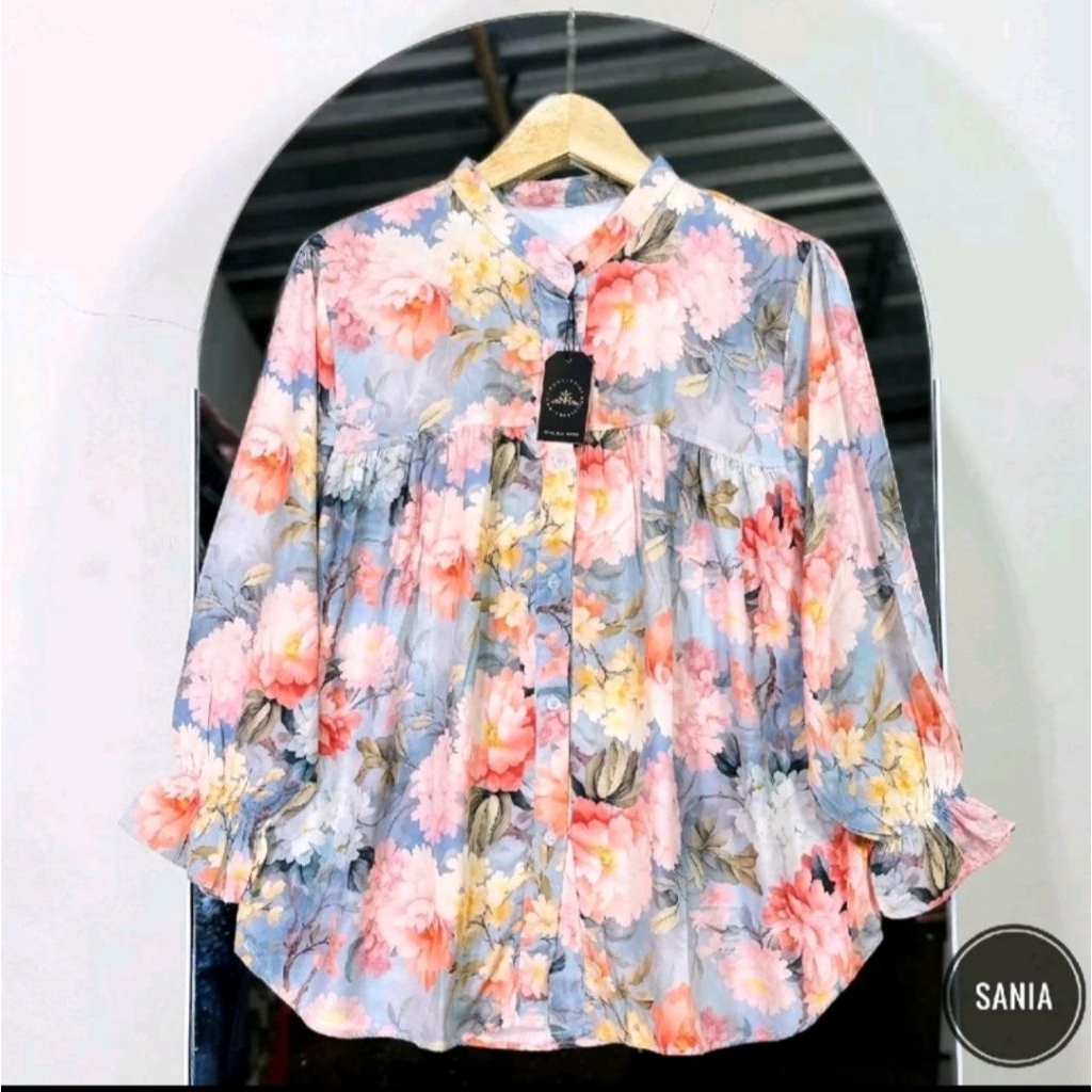 Blouse Kemeja Wanita Rayon Premium Motif Bunga