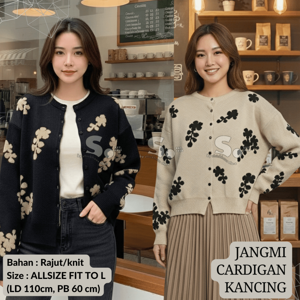 ATASAN JANGMI CARDIGAN RAJUT KOREA - OTER RAJUT WANITA MOTIF BUNGA STRICKHAUS
