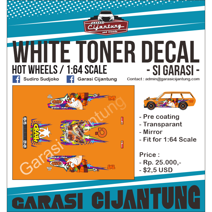 [White Toner] decal Hot Wheels Datsun Wagon tema Crash Bandicoot