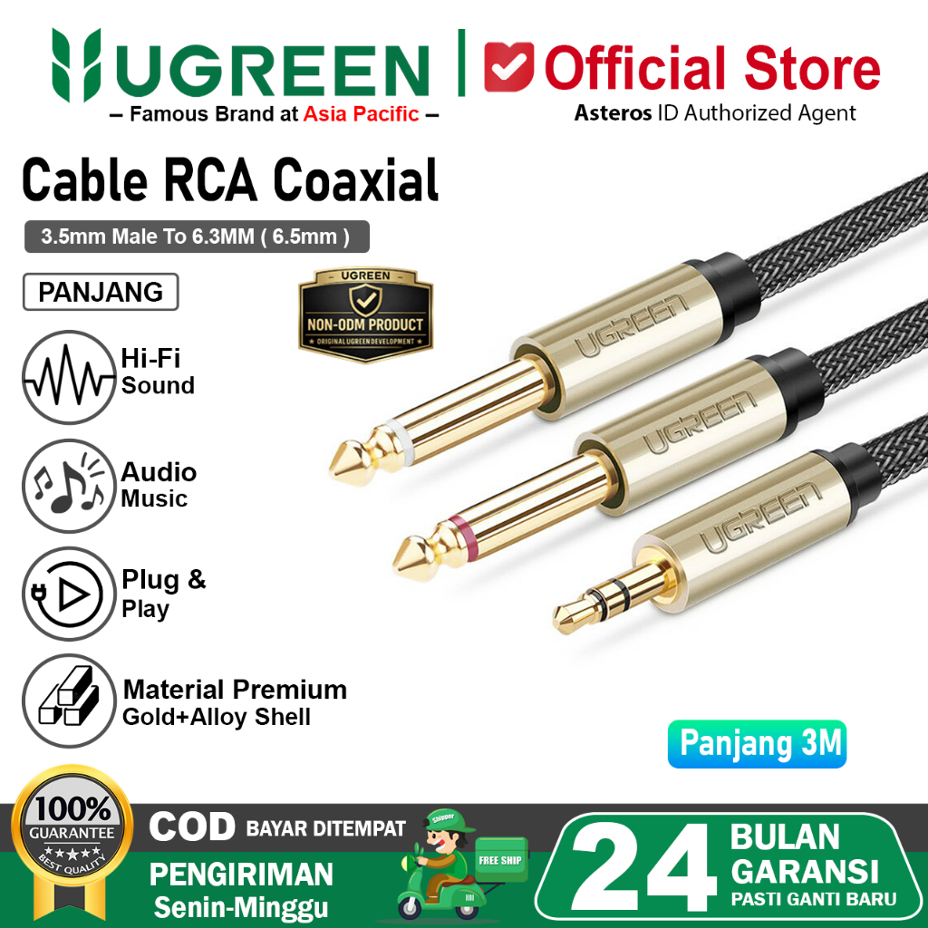 UGREEN Kabel Audio Aux Splitter Jack 3.5MM To Dual 6.5mm TRS Stereo