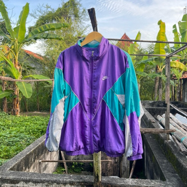 windbreaker big swoosh back logo nike colorblock twoblock vintage 70s 80s