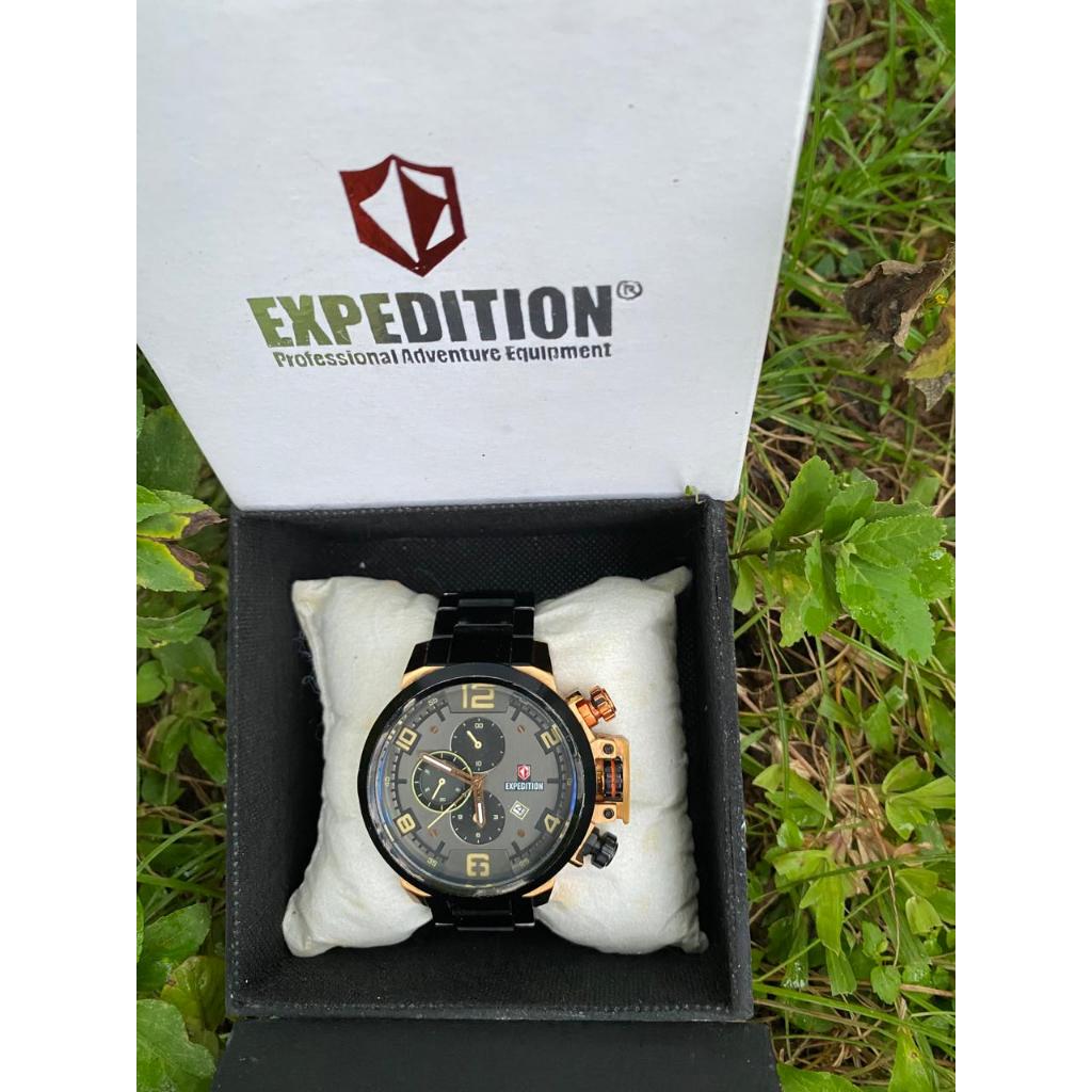Jam Tangan Expedition E 6708 M Chronograph Rantai stainless Hitam Cowok Mulus