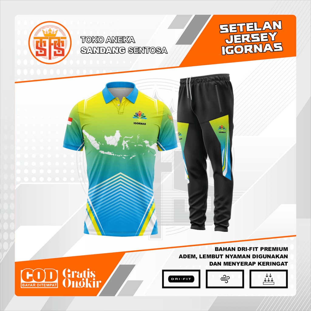 Jersey Setelan Polo IGORNAS Lengan Pendek | Dri Fit Milano Premium | Jersey Ikatan Guru Olahraga Nas