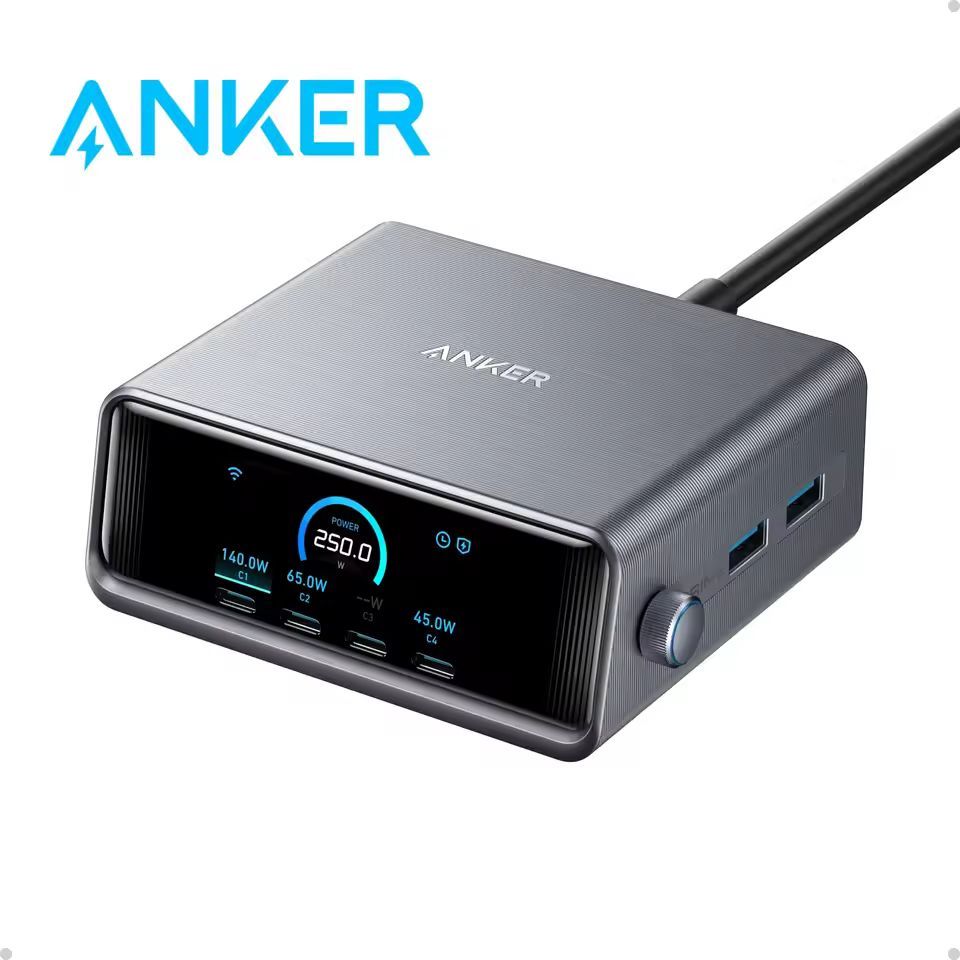 ANKER Gan Prime BNOB Desktop Charger 250W 6 Port USB-C USB-A LCD Smart Dial MacBook Pro A2345