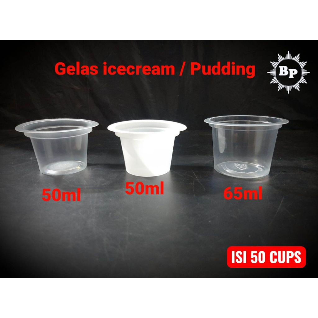 50 Pcs Gelas/Cup Ice Cream/Cup Jelly/Cup Puding Warna Putih Susu Ukuran 50 ml