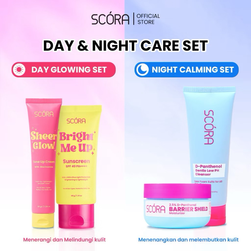Day & Night Care Set: SCORA Bright Me Up Sunscreen 40 Gr + SCORA Sheer Glow Tone Up Cream 30 mL + 2,