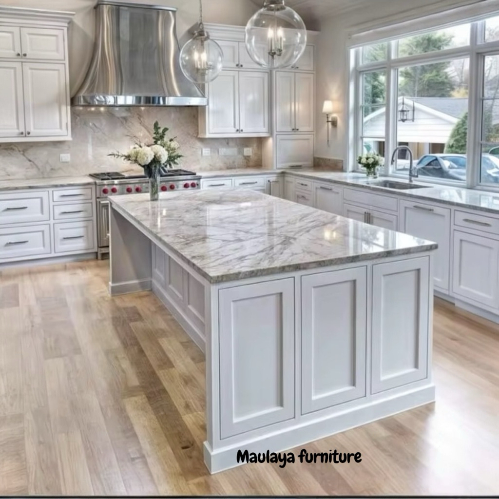 Island Table Top Marmer Carrara Italy Meja Dapur Modern