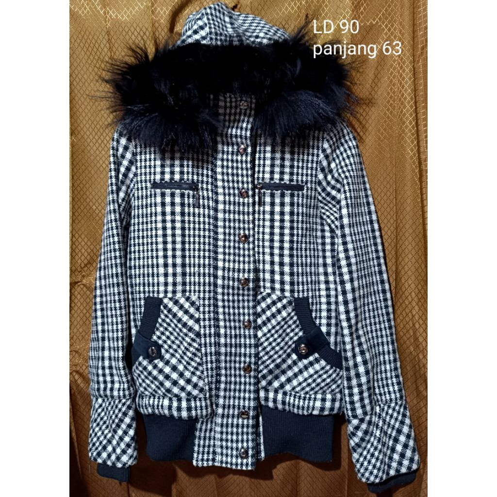 jaket wol tweed tartan jaket winter tweed halus jaket musim dingin wol halus jaket tartan hitam puti