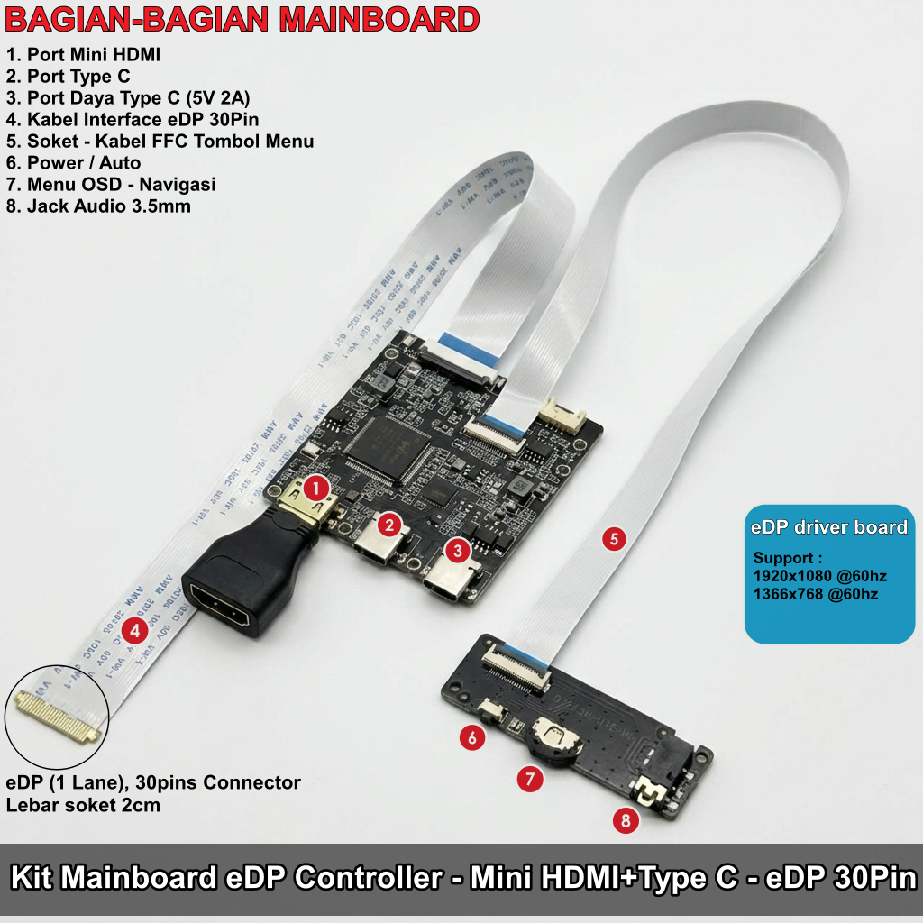 Ubah Layar Laptop Bekas Jadi Monitor Portable - Kit eDP Controller Board Mini HDMI Type C Khusus LCD
