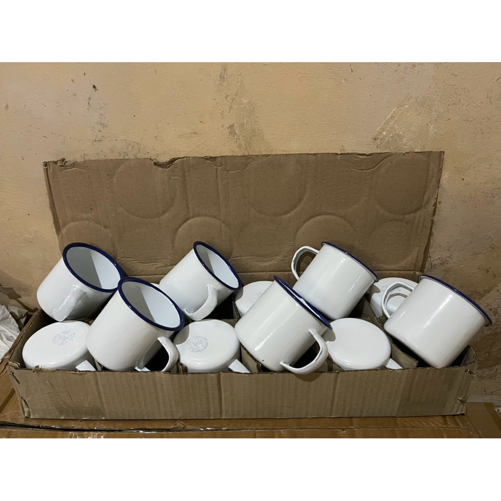 mug cangkir enamel polos putih 6/12 pcs