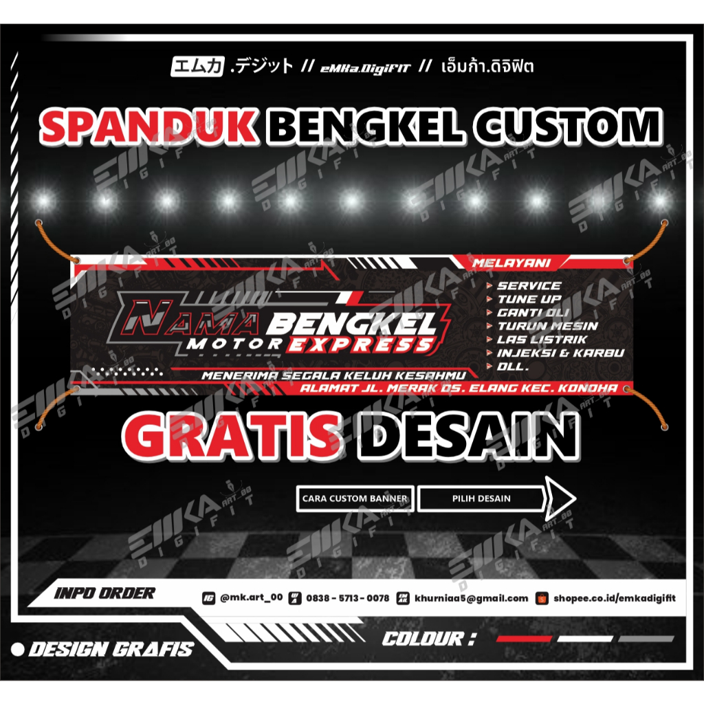 Spanduk Bengkel Motor Concept Racing, Spanduk Banner bengkel Motor Keren Custom