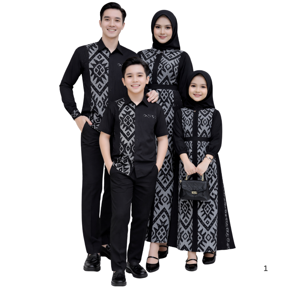 Set Keluarga Lebaran Tenun Etnik Hitam Silver Sarimbit Ayah Ibu Anak Baju Couple Family Look Dress G