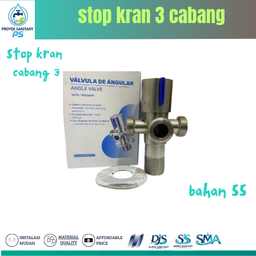 Stop Kran Cabang 3 Stainless Steel 1/2 Inch - Kran Pembagi Air 3 Arah - Solvex