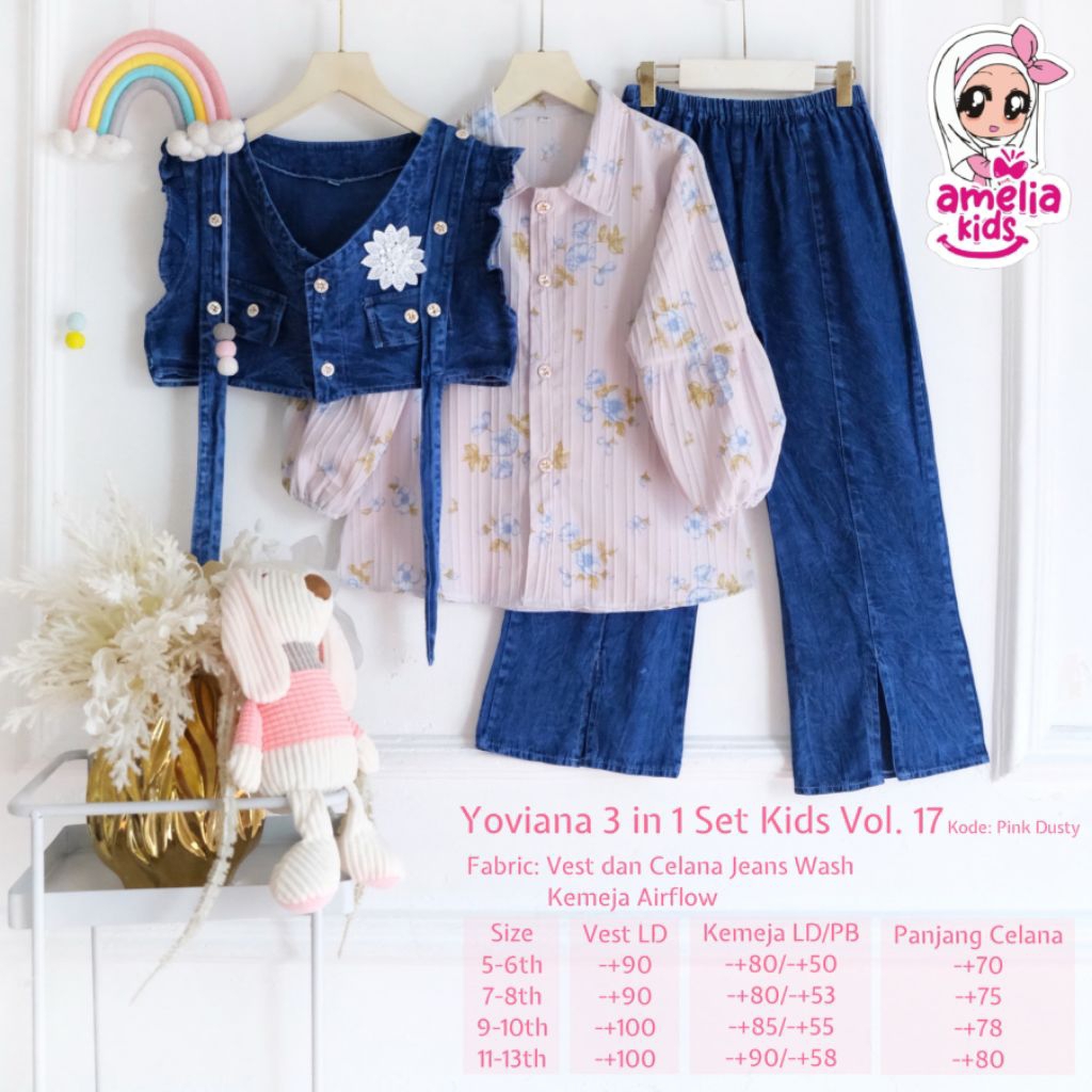 (COD new set kids) yoviana 3in1 set// Benca set kids/ Rowny set kids ORI Amelia kids/ setelan anak u