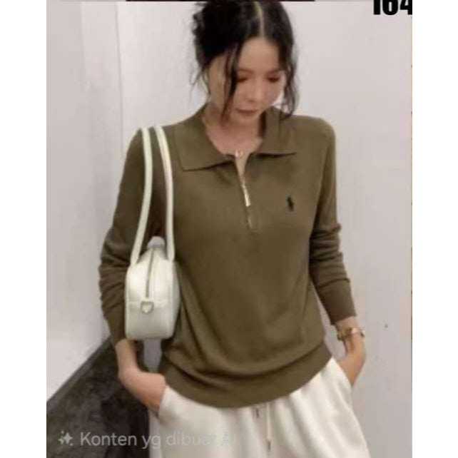 Atasan Sweater Wanita Crewneck Half Zipper Rugby Kerah - Sweater Crewneck Half Zipper Rugby Premium