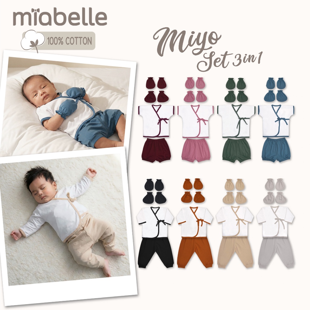 MIABELLE Newborn Set Miyo 3in1 - Paket Bundle Baju Bayi Baru Lahir Gift Set Hampers Kado Lahiran SNI
