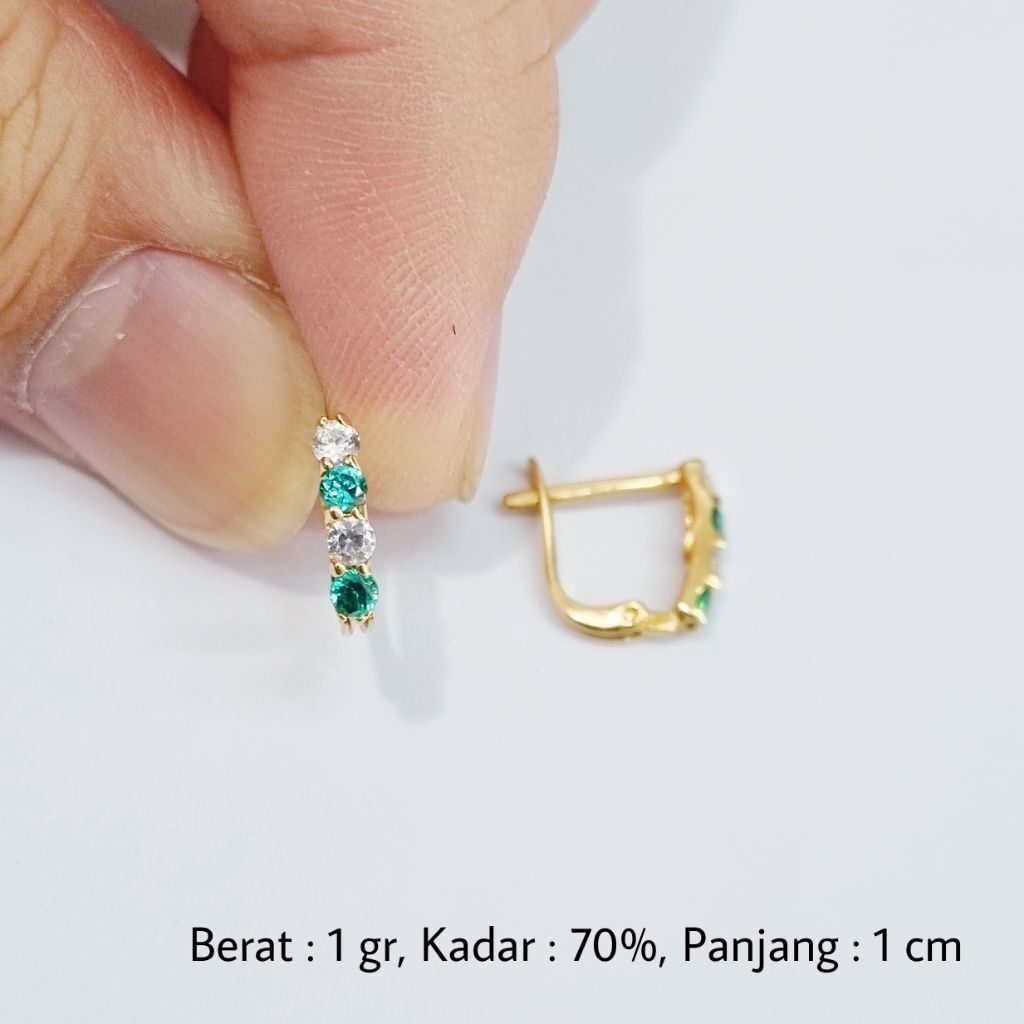 Anting Emas Klip / Jepit Mata Hijau Kadar 16K 70% 700 - PJ1 / 1 gr