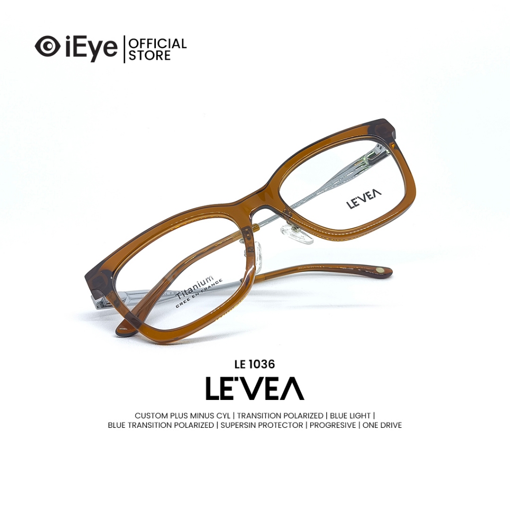 frame kacamata Levea original, Levea 1036 free lensa single vision blueshield