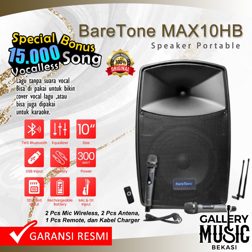 Baretone MAX10HB / MAX 10 HB Speaker Portable Bluetooth 10inch / MAX10HB