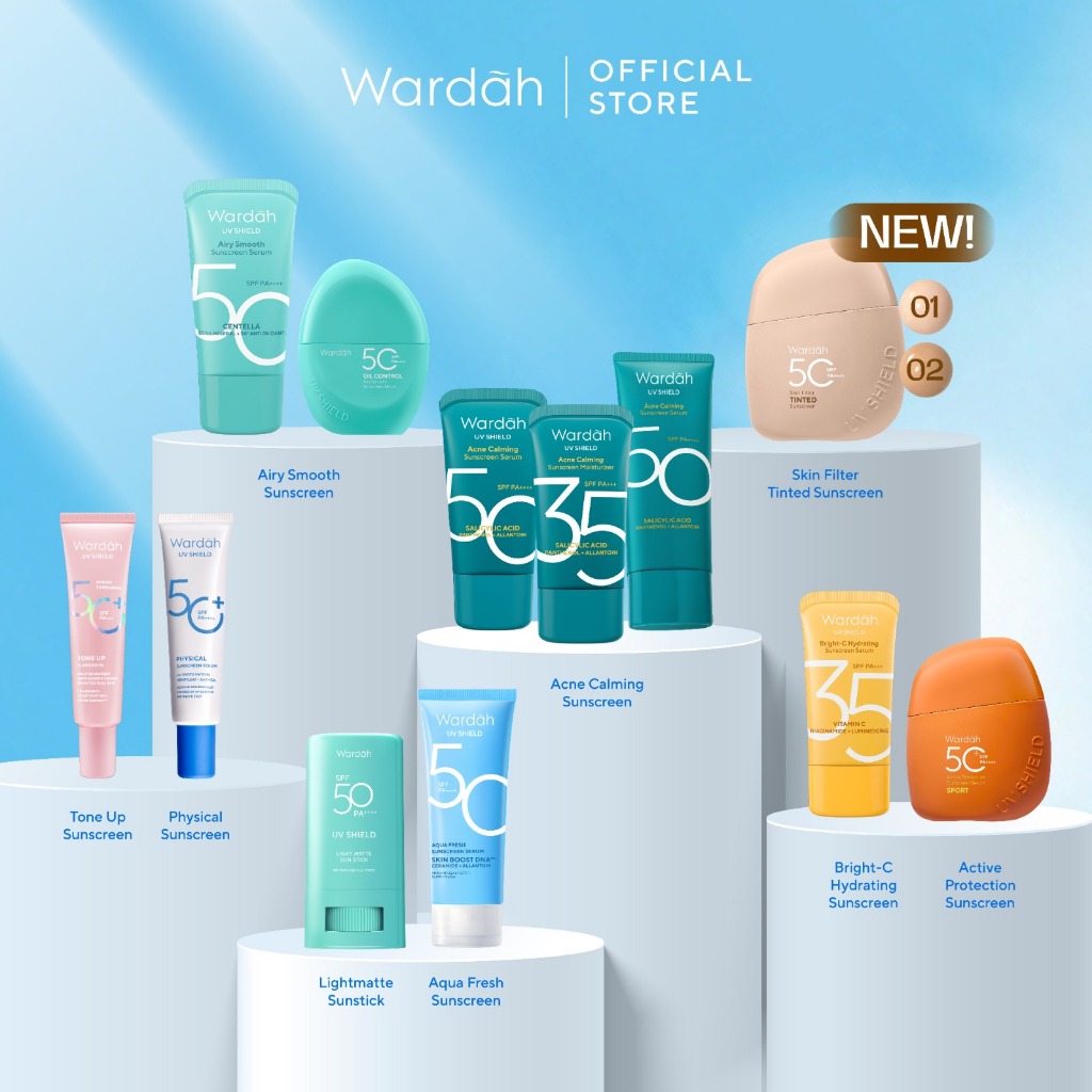 Wardah Sunscreen UV Shield All Series (Airy Smooth Essential Gel Acne Calming Aqua Fresh Tone Up Phy